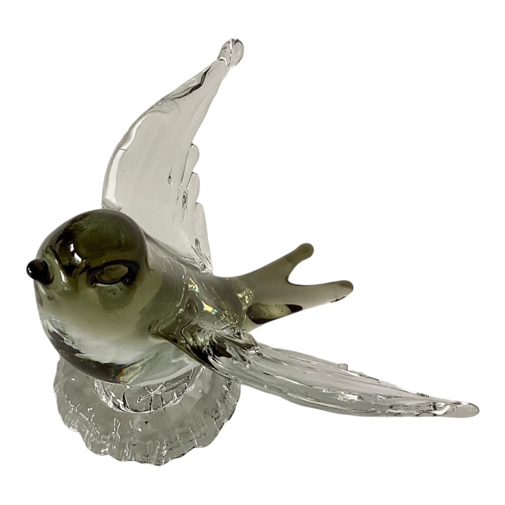 Murano Style Tree Swallow Bird Figurine Taking Flight Clear And Green Art Glass - Picture 10 of 16
